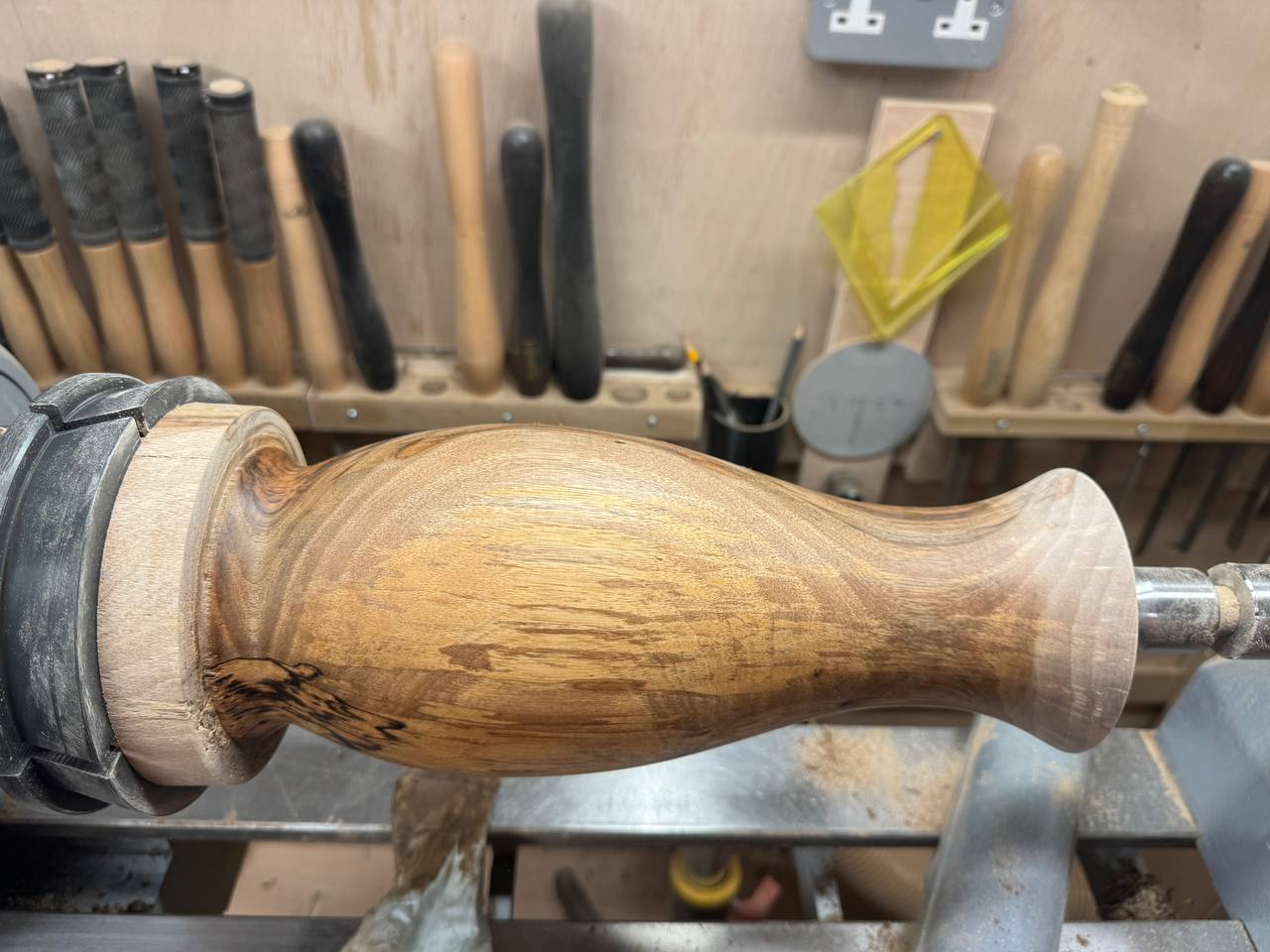 The vase form taking shape on the lathe