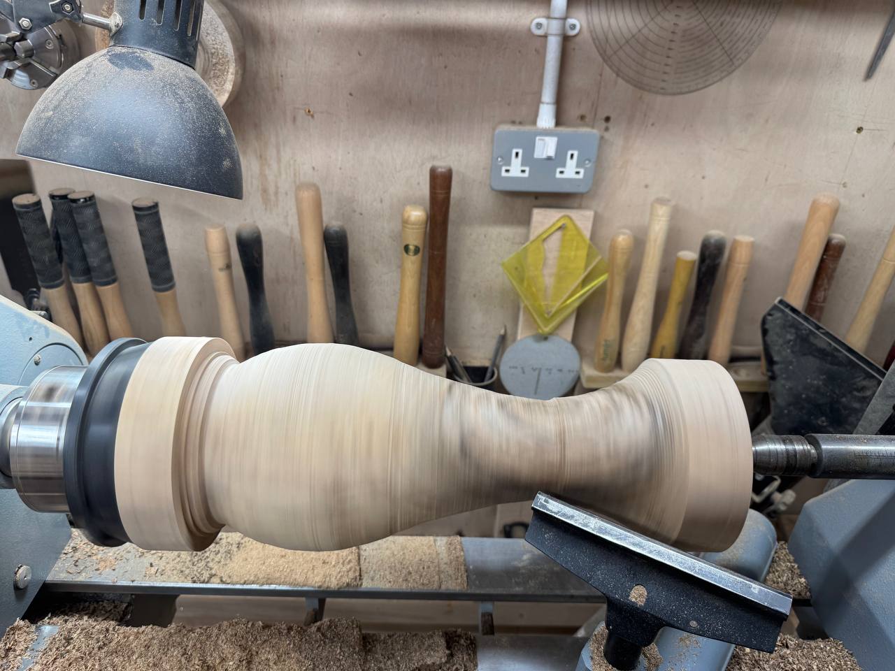 The vase form taking shape on the lathe