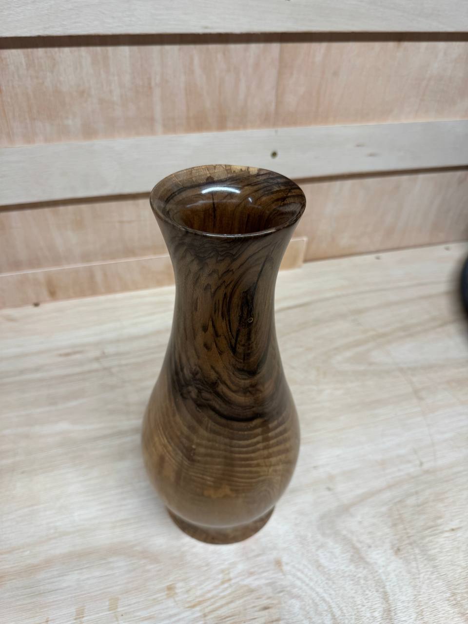 The finished vase — top-down view showing the lacquer shine