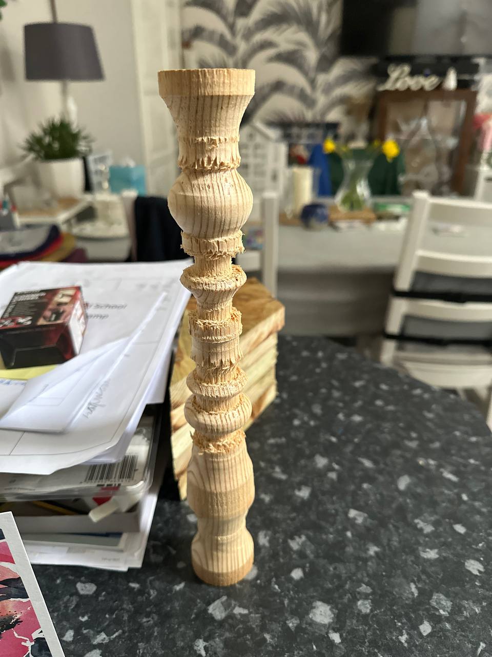 My very first turning — a rough spindle from scrap pine